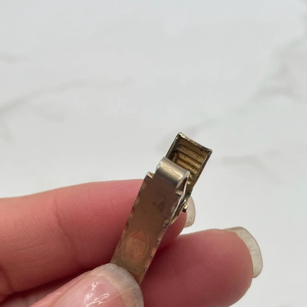 Vintage Gold Tone Tie Clip Bar Textured Hammered Engraving Space Classic Men Y2K